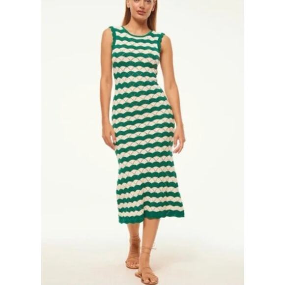 Misa Los Angeles Miss Rosalia Crochet Knit Maxi Dress Emerald Cream Small NWT - Picture 1 of 14